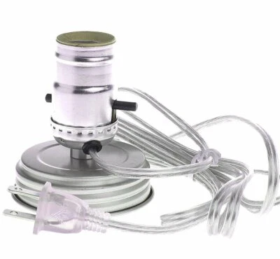 El kit de conversión de lámpara Silver Mason Jar está precableado, se adapta a frascos de bolas de boca regulares Foto 1 de 3