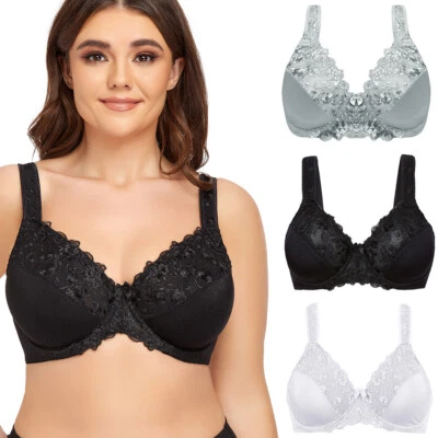 TELIMUSSTO Ladies Lace Bra Underwired Non-Padded Plus Size Full Cup Large Bosom D DD EFG/GG