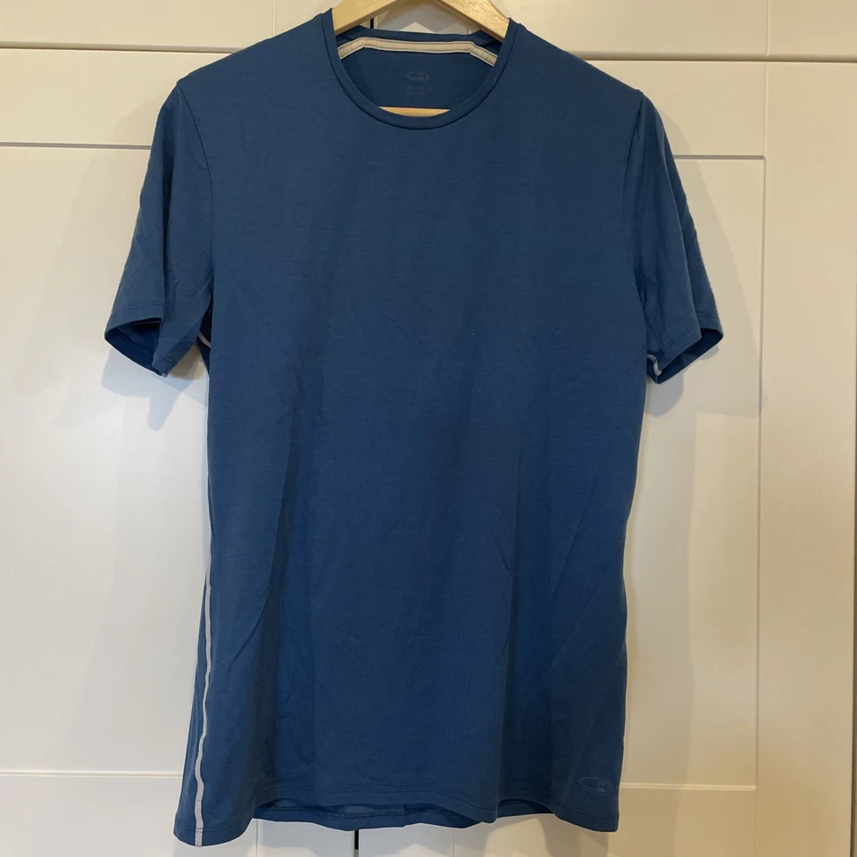 Camiseta Icebreaker Para Hombre Ligera Azul Manga Corta Blanco Ribete Capa Base Talla M Foto 1 de 3