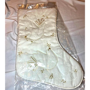 Vtg Lord & Taylor White Dove with Gold Embroidered Christmas Stocking  - Picture 1 of 6