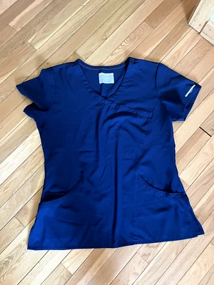 Women's SKECHERS Brand Size Large BLUE SCRUB Top V Neck 2 Front Pockets - Image 1 of 2