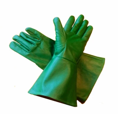 Green Leather Gauntlet Gloves for Renaissance Faires, Cosplay, and Theater - Image 1 of 4