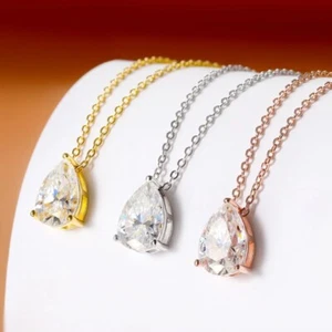 1-4ct Pear Cut Moissanite Pendant Necklace 925 Sterling Silver 18K Gold Overlay - Picture 1 of 26