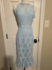NWT Francescas MI AMI XXS Mermaid Baby Blue Lace Dress Ruffle Hem Zip Back - Picture 1 of 9