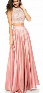 Sherri Hill Long 2 Piece Pink Sequins Cropped Top Prom Dress Sz 10 *NEW* $330