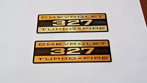 CHEVROLET 327 TURBO-FIRE VALVE COVER DECAL OEM EMBOSSED ALUMINUM (PAIR) - Picture 1 of 2