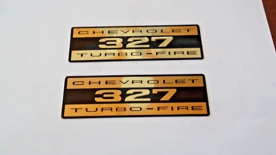 CHEVROLET 327 TURBO-FUEGO VÁLVULA CUBIERTA CALCOMANÍA OEM ALUMINIO EN RELIEVE (PAR) Foto 1 de 2
