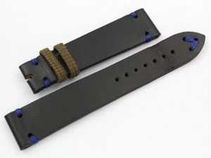 Cinturino Cuoio Nero Cuciture Blu 20mm/18mm PROMOZIONE Accessori Watch Sport - Picture 1 of 3