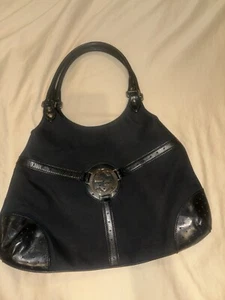 Authentic GUCCI Interlocking G Canvas Leather Handbag Black 114873 Used - Picture 1 of 6