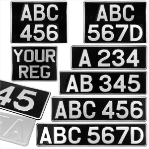 Classic Black and Silver Pressed Metal Number plates Legal Oblong Square Short - Picture 1 of 38