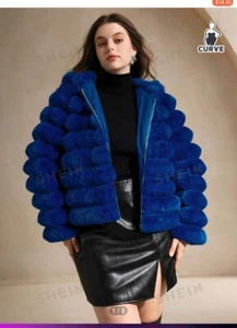 Women’s Coat 12 SHEIN Blue Fluffy NWT HOODED SUPER CUTE! Puffer Jacket Winter XL - Picture 1 of 6