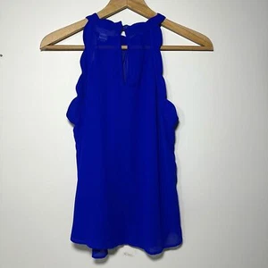 Blusa sin mangas festoneada azul cobalto Monteau LA talla mediana M - Imagen 1 de 7