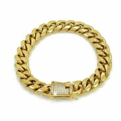 Pulseira Masculina Miami Cuban Link Banhada a Ouro 18k 12mm de Espessura Gelada Fecho CZ GELADO - Imagem 1 de 4