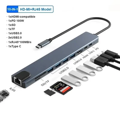 8 in1 Multiport USB-C Hub Type C To USB 3.0 4K HDMI Adapter For Macbook Laptop - Image 1 of 4
