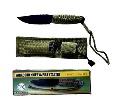Rothco Paracord 8" Knife w/ Fire Starter Sheath in Green Stainless - Imagem 1 de 4