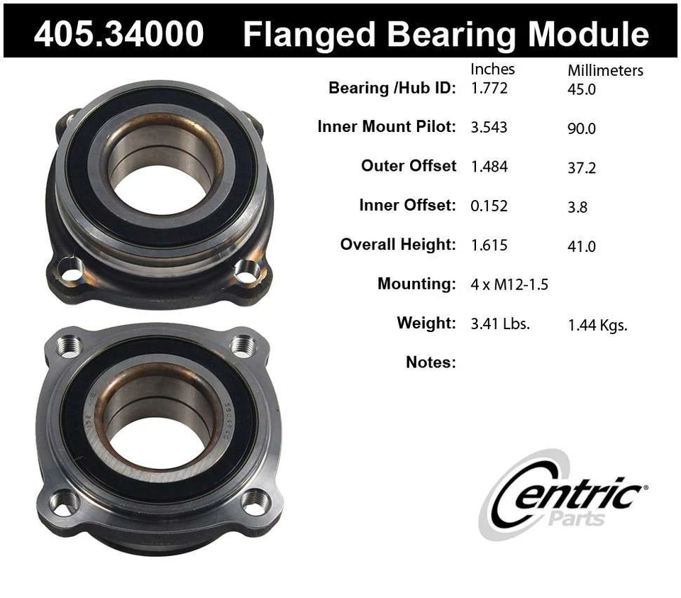 Conjunto de cojinete de rueda y buje - Módulo de cojinete de rueda premium Centric 405.34000 Foto 1 de 1