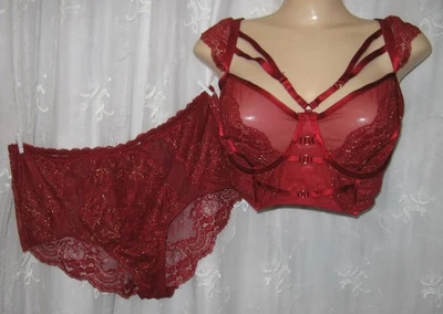 NUEVO TALLA 1 Y 2 TORRID CURVE ROJO PROFUNDO Lencería Lúrex Encaje CONJUNTO DE BRAGAS SUJETADOR CON TIRAS Foto 1 de 4