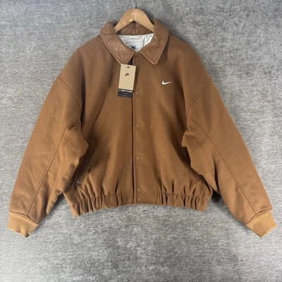 Nike Solo Swoosh Wool Varsity Jacket Men’s Size Medium Brown FZ1168-281 $250 NWT - Image 1 of 4