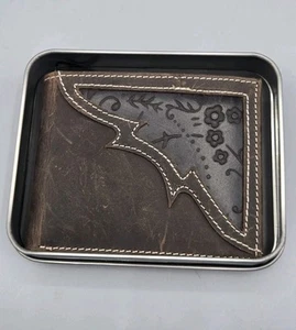 American Bison Genuine Leather Brown Bifold MEN'S WALLET ID CARD HOLDER  - Picture 1 of 9