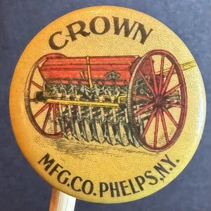 Corona de principios de 1900 Mfg. Sembradora Co Phelps New York botón Pinback de 1" - Imagen 1 de 2