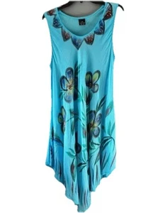Ace Fashion Swim Cover Up Women’s One Size Blue Floral Sleeveless Flowy Boho - Picture 1 of 7