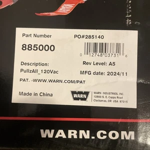 WARN 885000 PullzAll Corded 120V AC Portable Electric Winch with Steel Cable - Picture 1 of 3