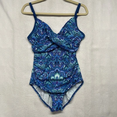 Jantzen Swimsuit Womens 12 Paisley Wrap One Piece Adjustable Straps Padded - Image 1 of 4