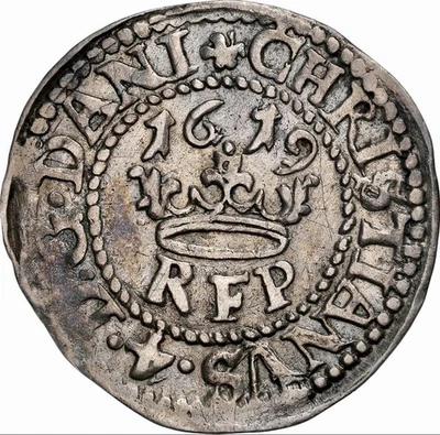 Denmark 1619 2 Skilling, Copenhagen Mint, Christian IV NGC XF45 KM68 Rare TopPop - Image 1 of 4