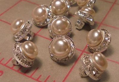 100 Small Vintage Czech Rhinestone Buttons Silver Metal Pearl 1/2" Elegant  #409 - Image 1 of 4