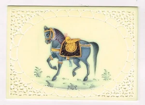 Horse Painting Hand Miniature Fine Art On Synthetic Plate 3.5x2.5 Inches - Picture 1 of 5