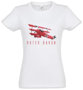 Roter Baron Damen T-Shirt Red Baron Pilot Airforce Flying Fighter Circus Fokker - Picture 1 of 1