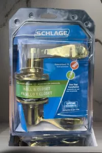 New Schlage Hall & Closet Door Lever Handle Bright Brass Finish F10 V ACC 605 - Picture 1 of 3