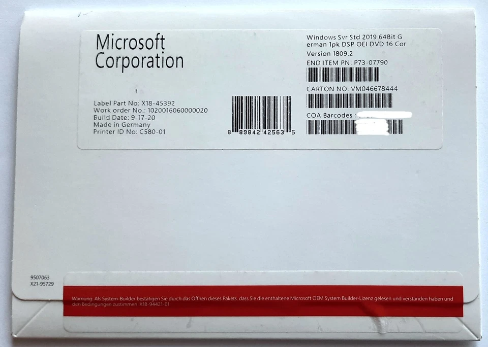Microsoft Windows Server 2019 Standard 16 Kerne Lizenz, 64-bit (P73-07788) - Bild 1 von 1