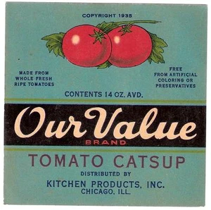 Our Value Brand Vintage Catsup Bottle Label Kitchen Products Chicago, Il. - Picture 1 of 1