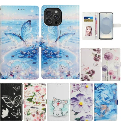 For iPhone 16 Pro Max 16 15 14 13 12 11 8 Luxury Painted Wallet Case Flip Cover - Image 1 of 4