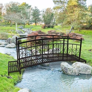 8 FT Metal Garden Bridge for Outdoors Arc Footbridge with Safety Siderails - Picture 1 of 5