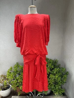 Vestido Vintage Años 80 Hombro Grande Rojo Seda Talla 6 Argenti Foto 1 de 4