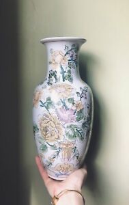 Porcelain Vase Chinese Floral Hand Painted Vintage 