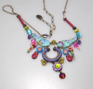 "Collar firmado con cuentas Boho Statement AYALA BAR 17"" azul rosa púrpura LB5" - Imagen 1 de 11