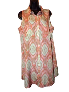 Olive & Oak Women's orange green Sleeveless tunic Top sz L R2 - Picture 1 of 8