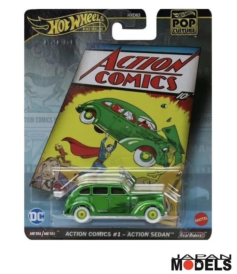 ACTION COMICS #1 Action Sedan Superman Hot Wheels 1:64 Die Cast Real Riders - Immagine 1 di 1