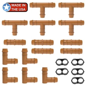 Drip Irrigation Fittings Kit for 1/2" Tubing Connectors - 20 PIECE SET, Tees, Co - Picture 1 of 2