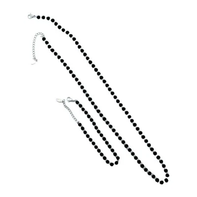 Hombre Mujer Collar Cuentas + Pulsera Ágata Negra y Acero Inoxidable CONJUNTO Foto 1 de 4