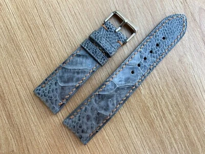 Correa de reloj de cuero de avestruz gris 26m 24mm 22mm 21mm 20mm 19mm 18mm 16mm Foto 1 de 4