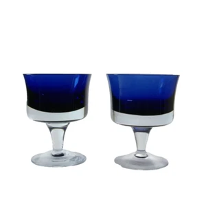 Cobalt Blue Hand Blown Cased Glass Pedestal Dessert Cups Set of 2 Compotes - Picture 1 of 6
