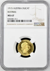 1915 Austria 0.1107 oz Gold 1 Ducat Coin NGC Mint State 67 - Picture 1 of 2