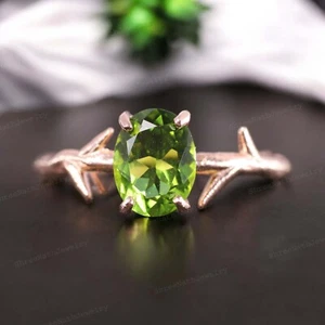 9k Solid Gold 8x6 MM Oval Shape Natural Peridot Ring August Birthstone Ring - Picture 1 of 7