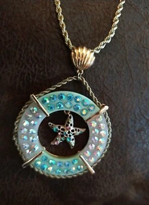 Betsey Johnson Lifesaver Crystal Gold Chain Starfish Necklace Cruise Control - Picture 1 of 6