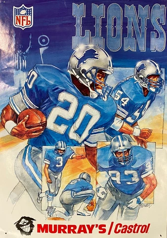 Barry Sanders Detroit Lions NFL Poster "Murray's (Auto Parts) Castrol"  15"x22" Cover