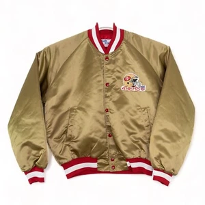 Vintage San Francisco 49ers Satin Jacke Gold Chalk Line Bomber Chalkline Large - Bild 1 von 11